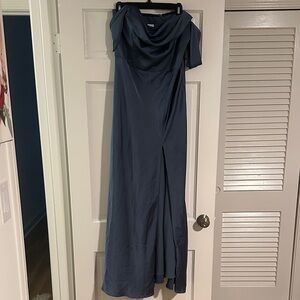 Birdy Grey French Blue Matte Satin Bridesmaids Dress